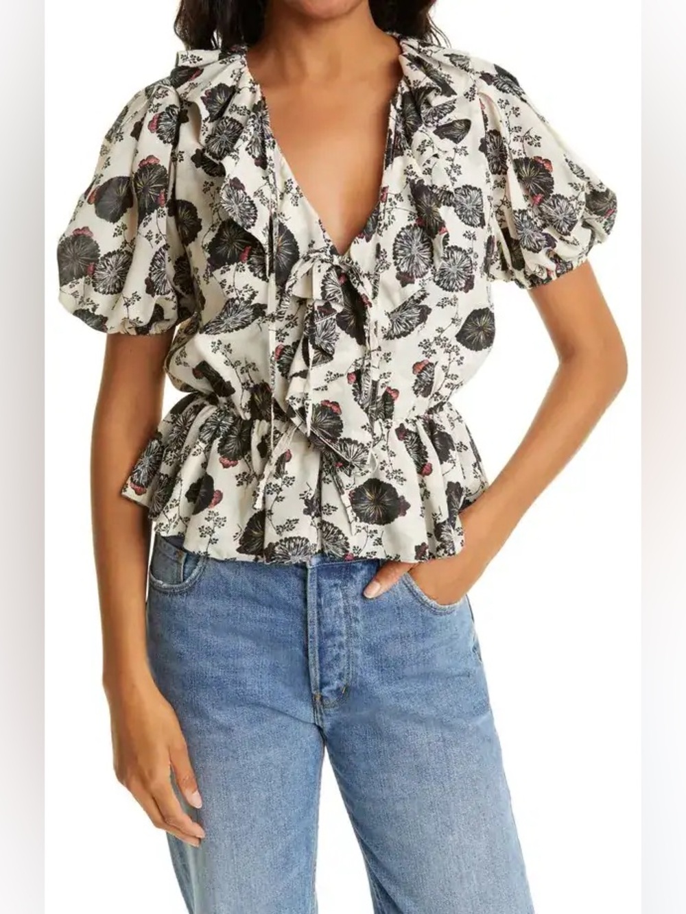 Ulla Johnson Nadya Gardenia Peplum Top 2 Small Cottagecore Fairy Cotton Floral